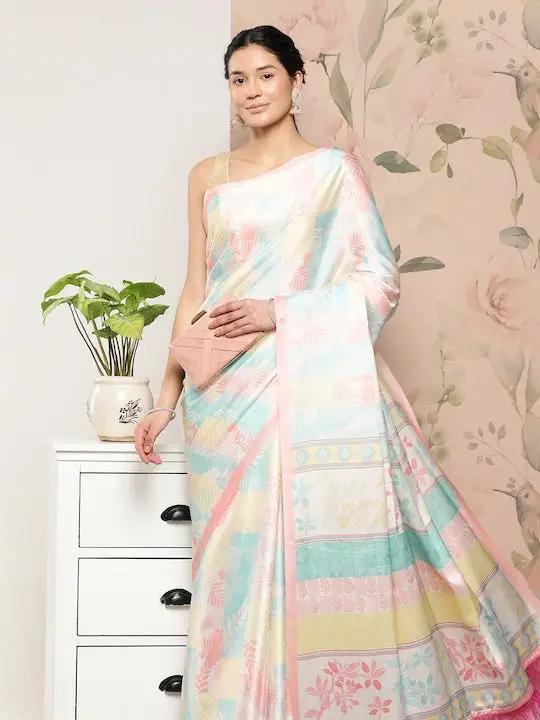 Soft Satin Georgette Saree in Pristel Colour