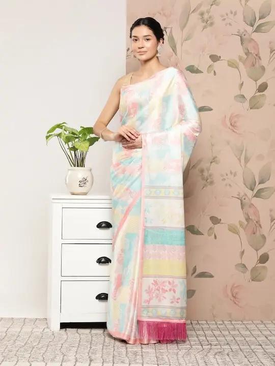 Soft Satin Georgette Saree in Pristel Colour