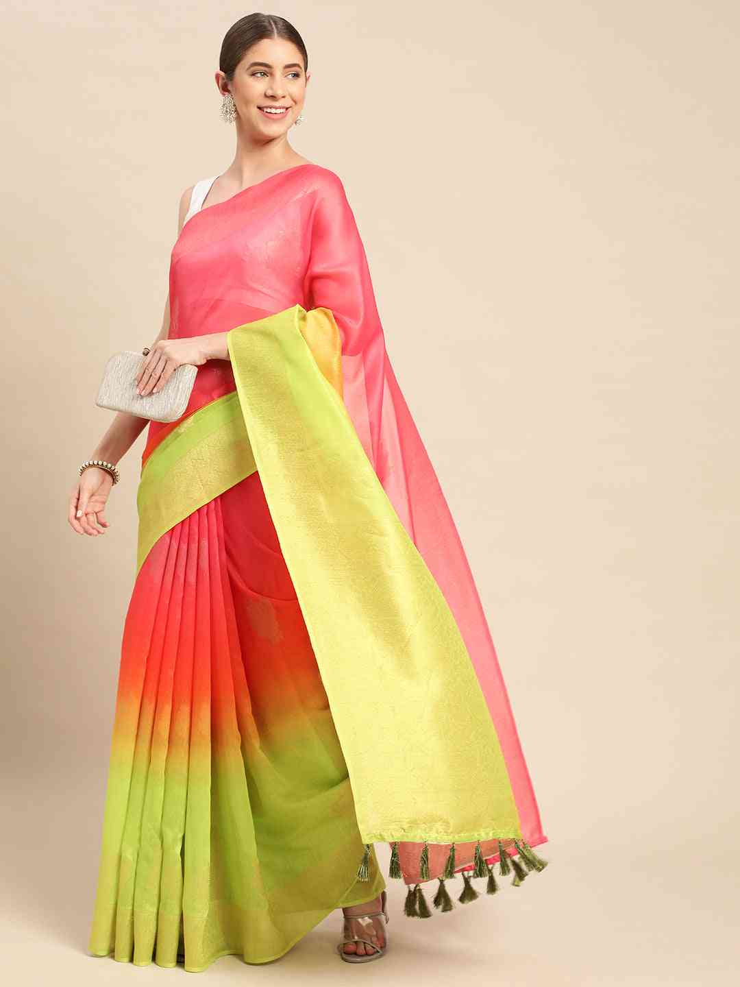 Slub Katan Silk Saree With Digital Print