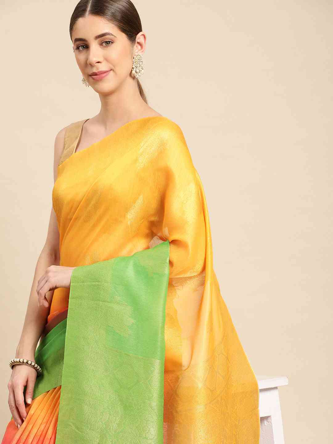 Slub Katan Silk Saree With Digital Print