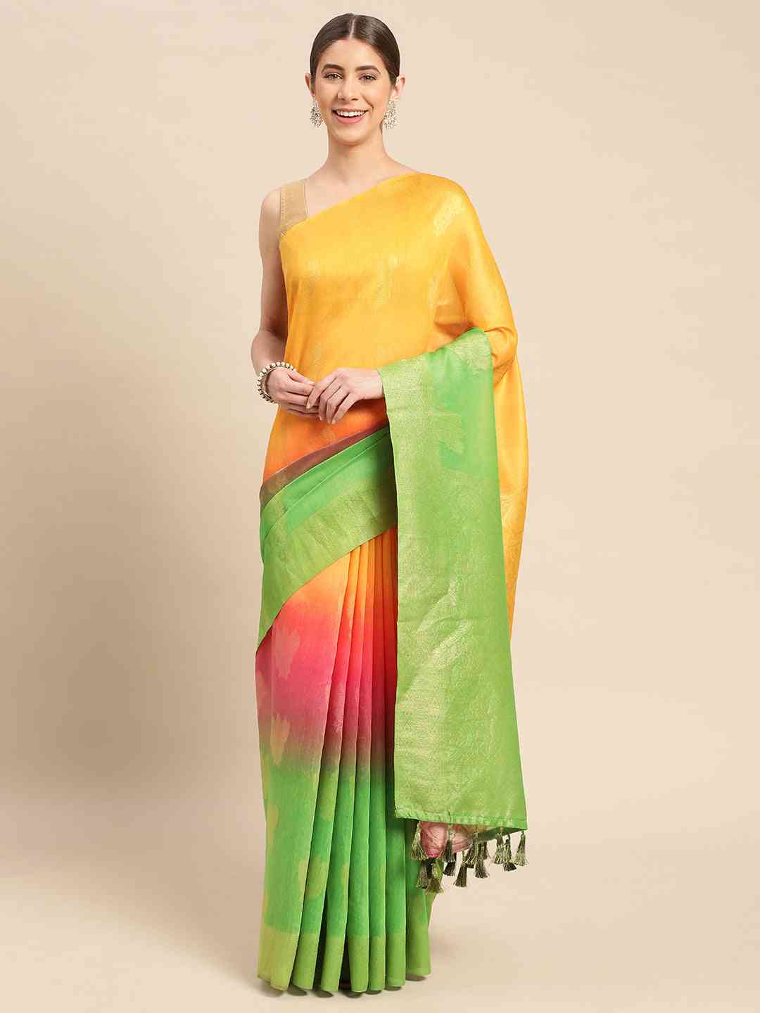 Slub Katan Silk Saree With Digital Print
