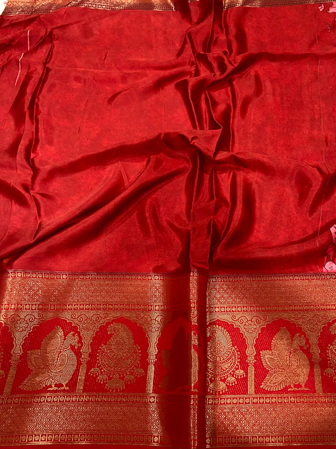 Red Charry Satin Floral Saree