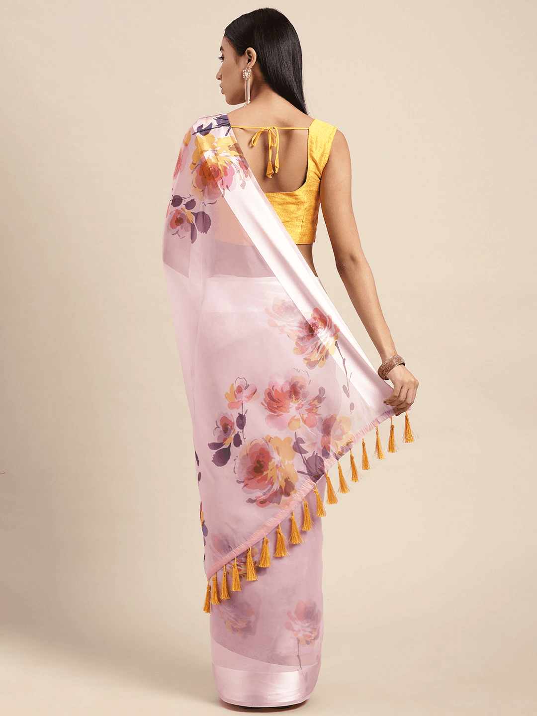 Organza With Satin Border Flower Print Party Wear Saree