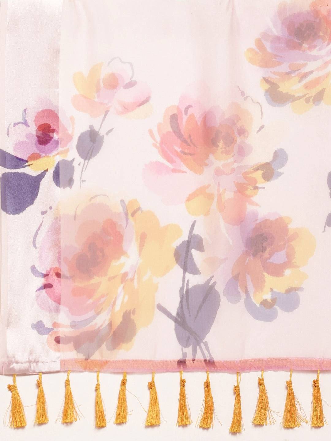 Organza With Satin Border Flower Print Party Wear Saree