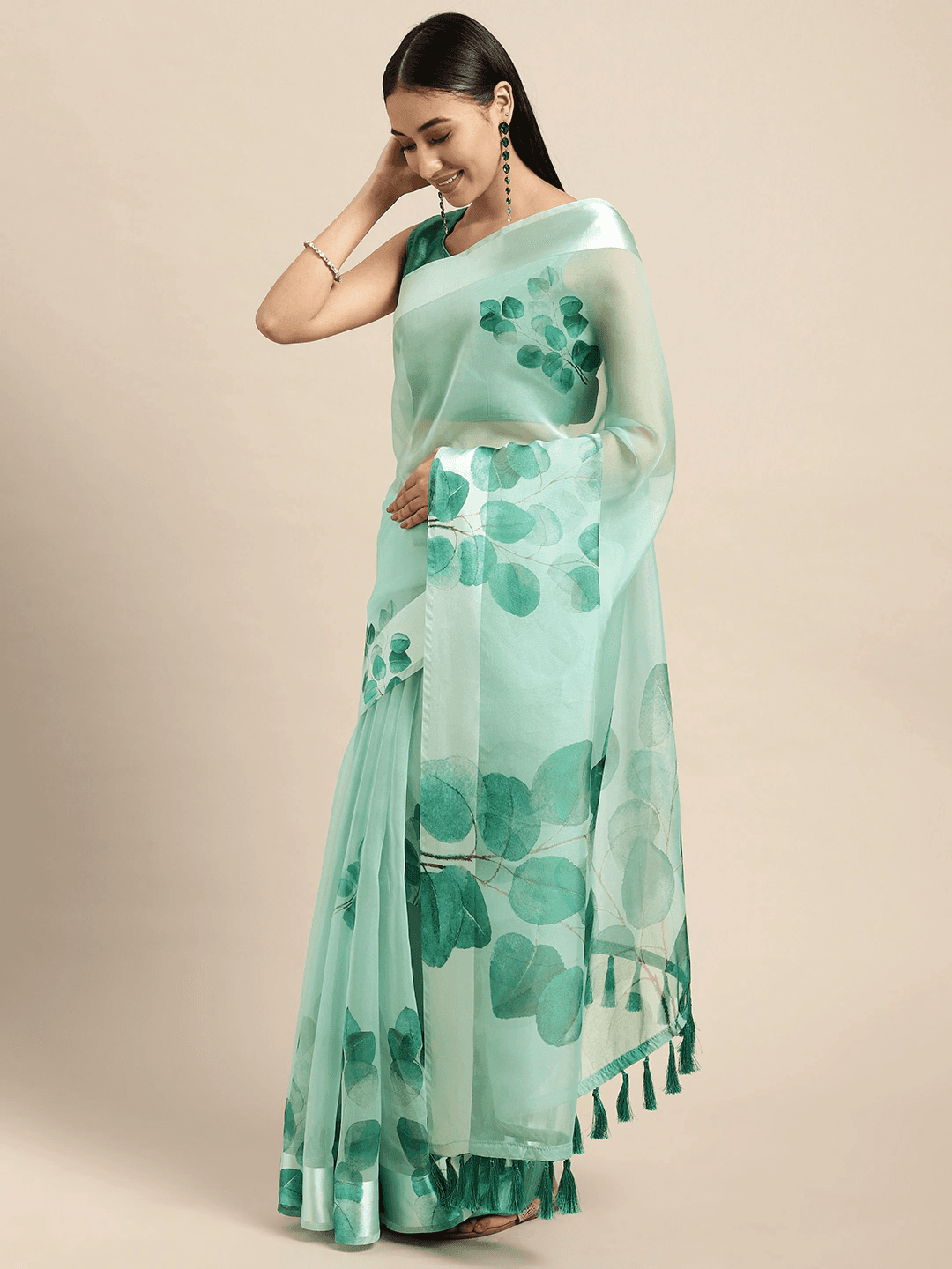 Organza With Satin Border Flower Print Party Wear Saree