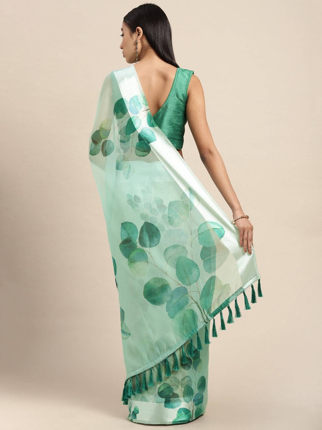 Organza With Satin Border Flower Print Party Wear Saree