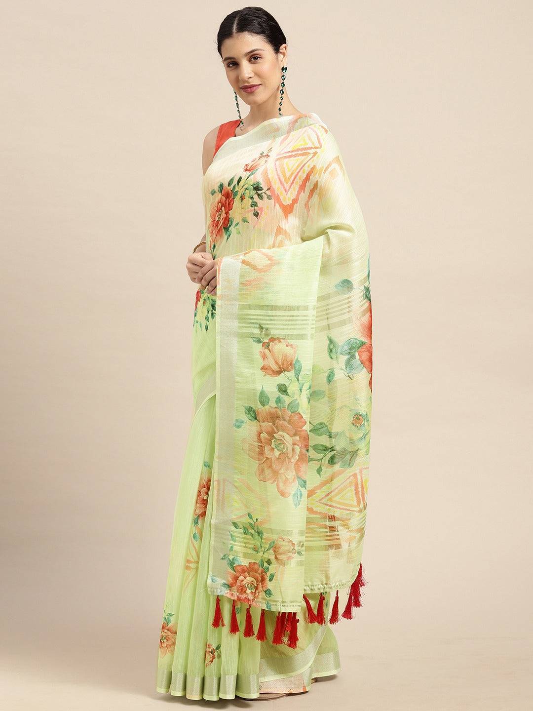 Organza With Satin Border Flower Print Party Wear Saree