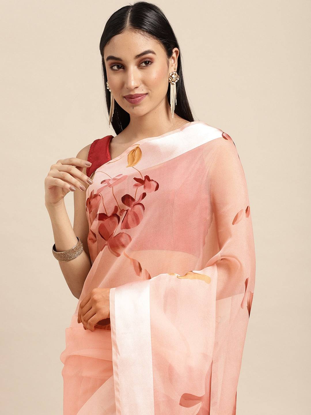 Organza With Satin Border Flower Print Party Wear Saree