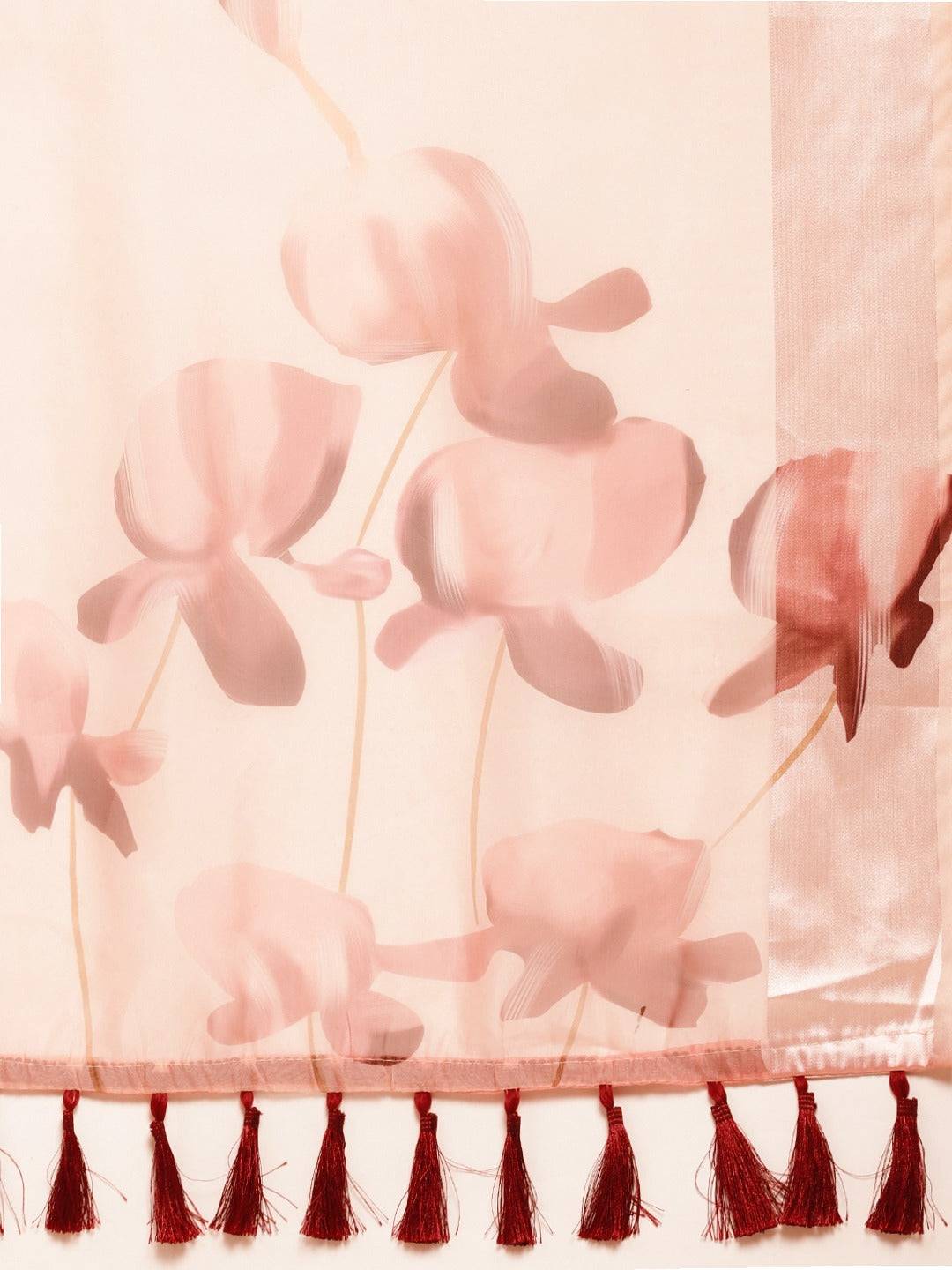 Organza With Satin Border Flower Print Party Wear Saree