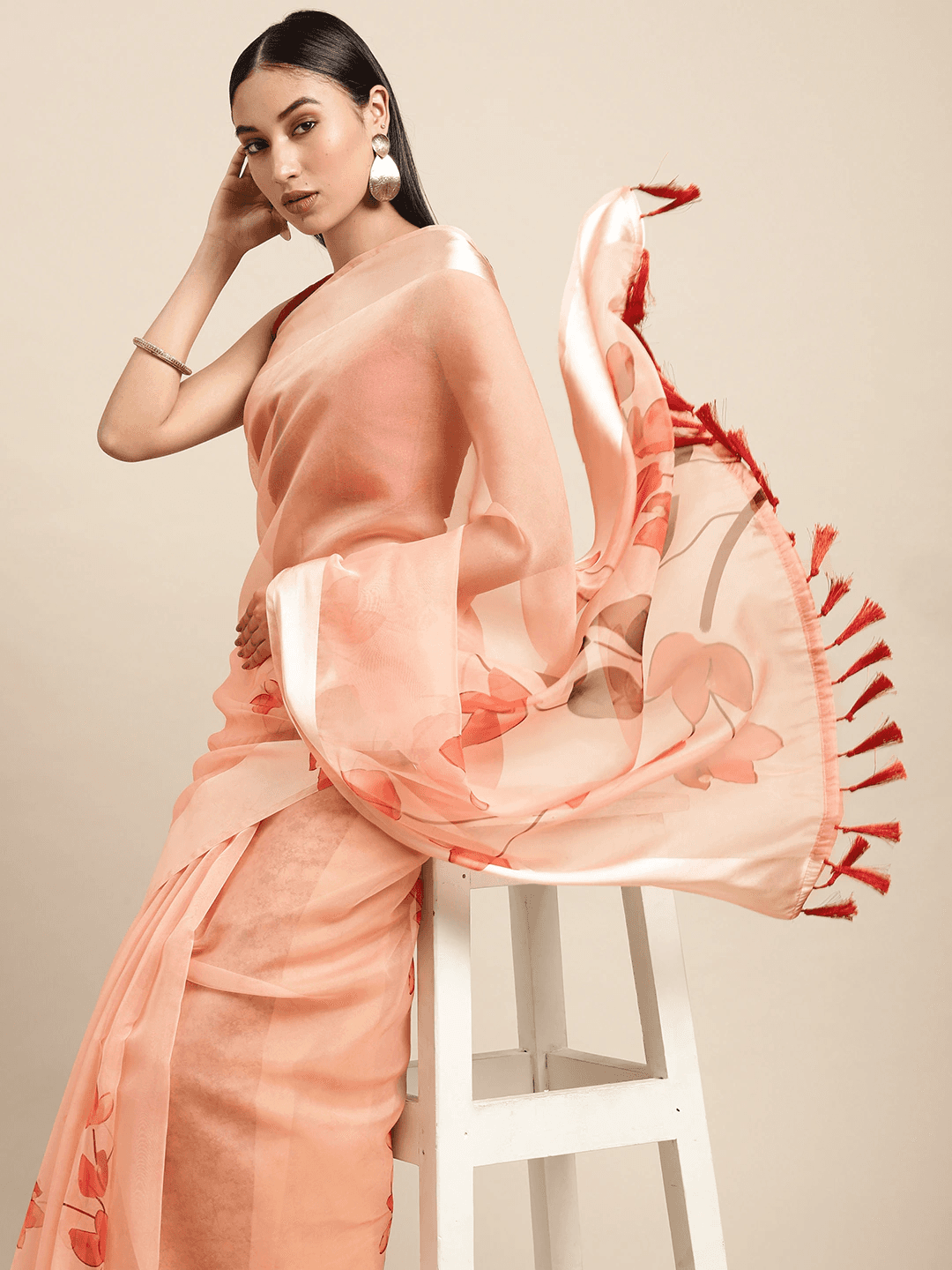 Organza With Satin Border Flower Print Party Wear Saree