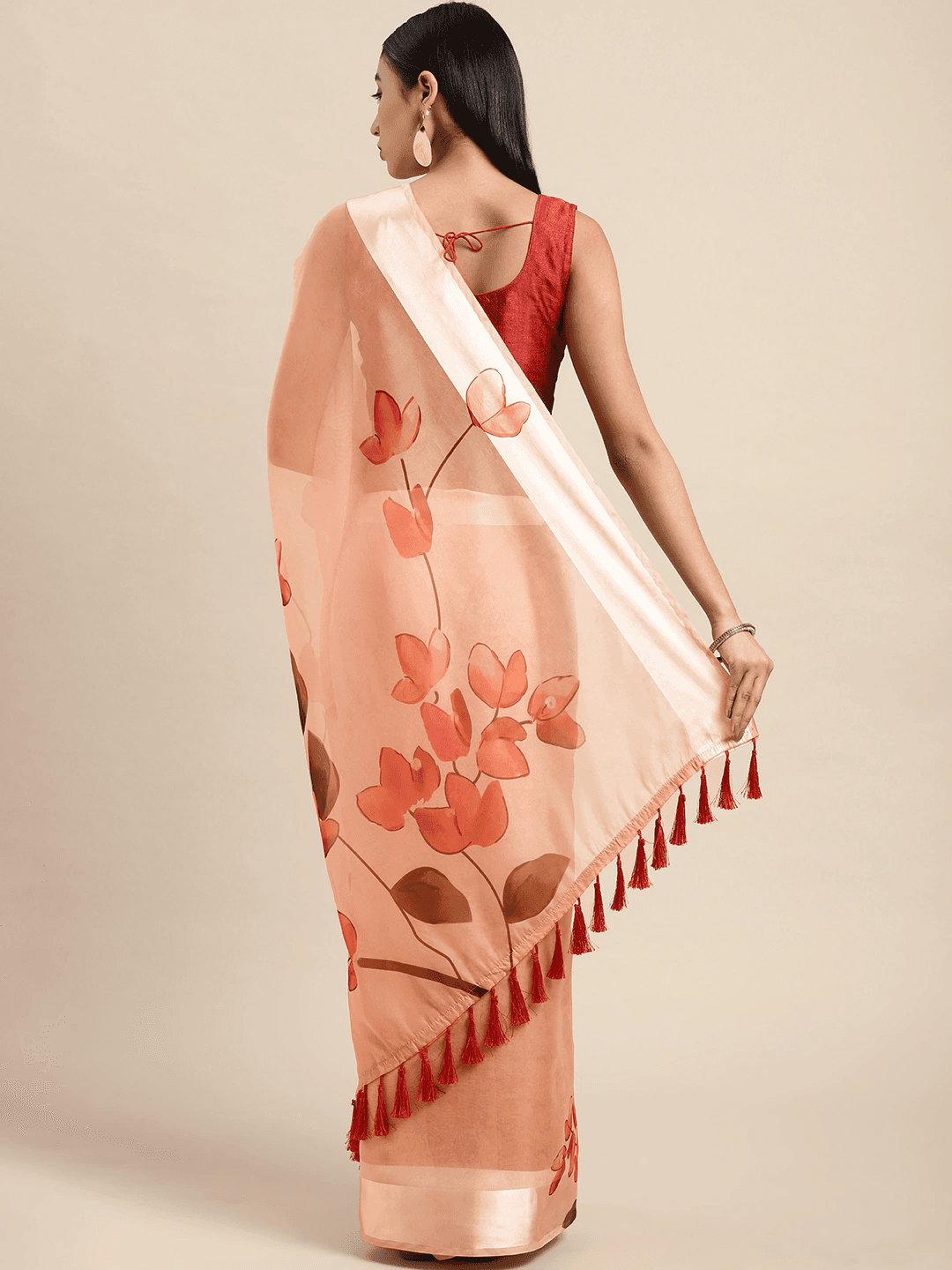 Organza With Satin Border Flower Print Party Wear Saree