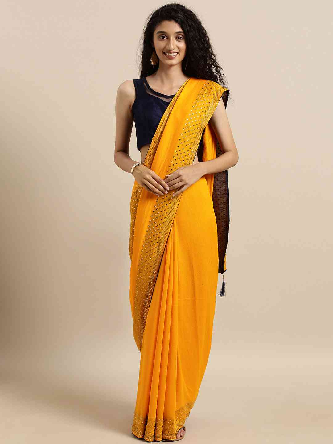 Poly Silk Orange Colour Saree with Embellished Border