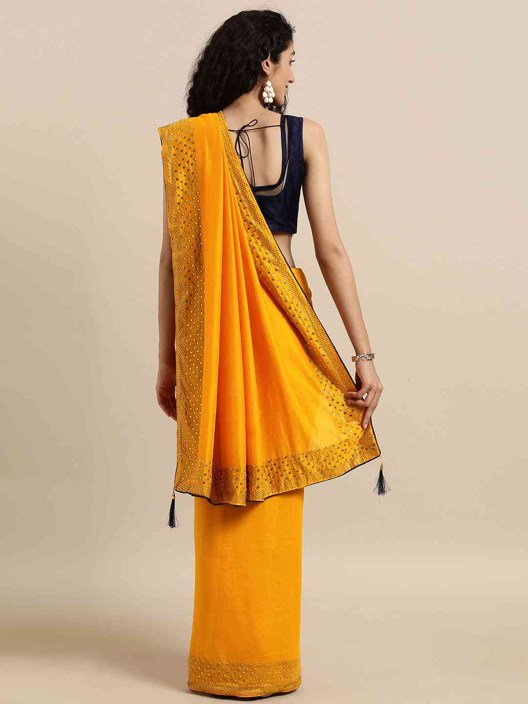 Poly Silk Orange Colour Saree with Embellished Border