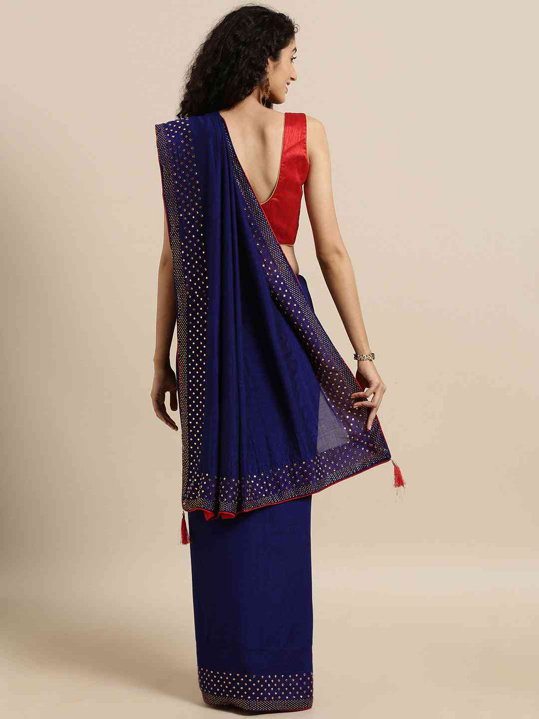 Poly Silk Navy Blue Saree with Embellished Border