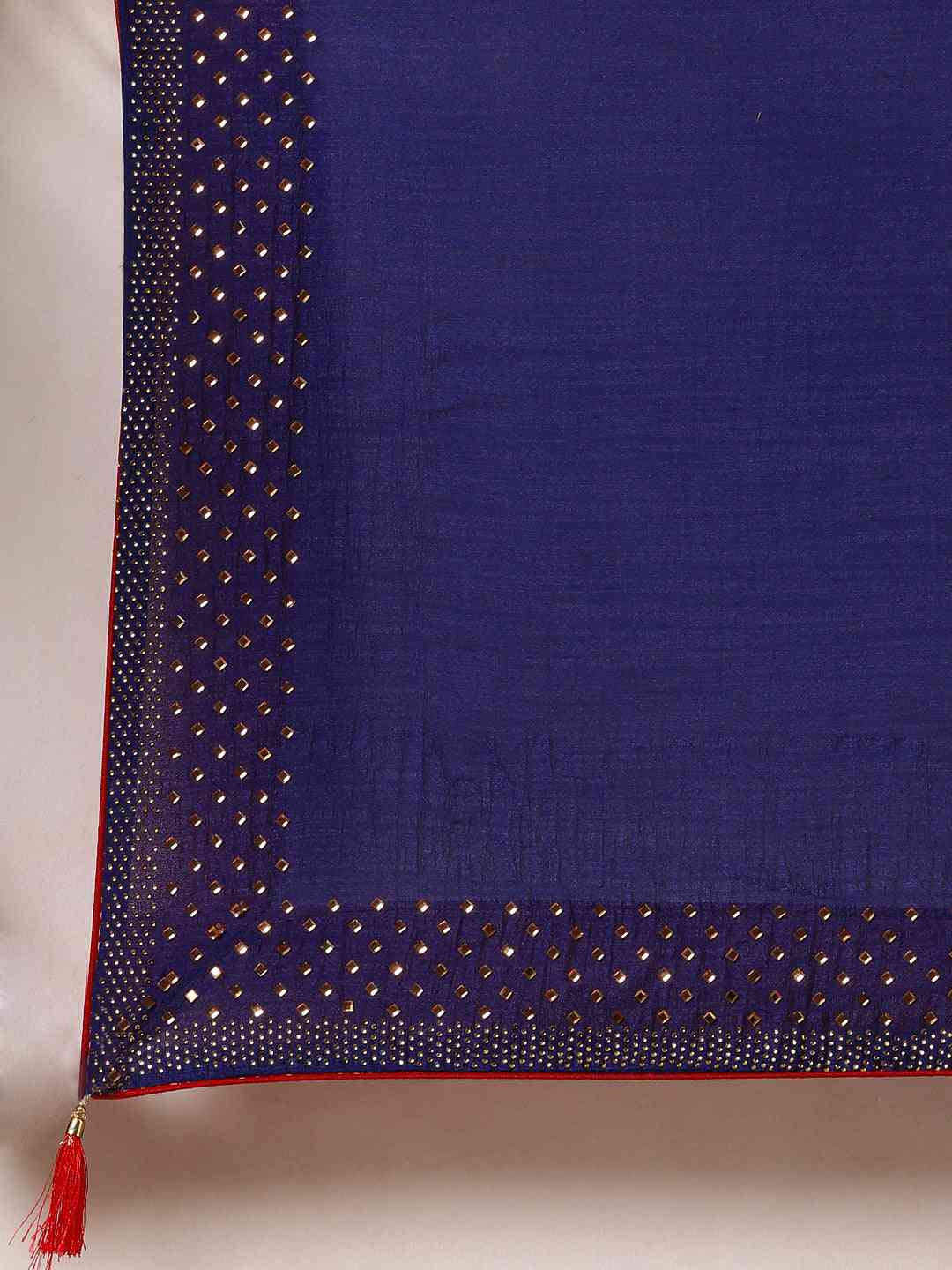 Poly Silk Navy Blue Saree with Embellished Border
