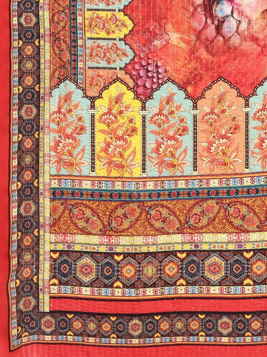 Beautiful Floral Printed Silk Saree