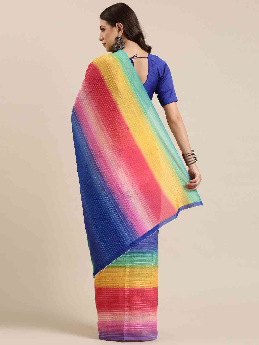 Beautiful Striped Print Silk Saree with Sequence Work