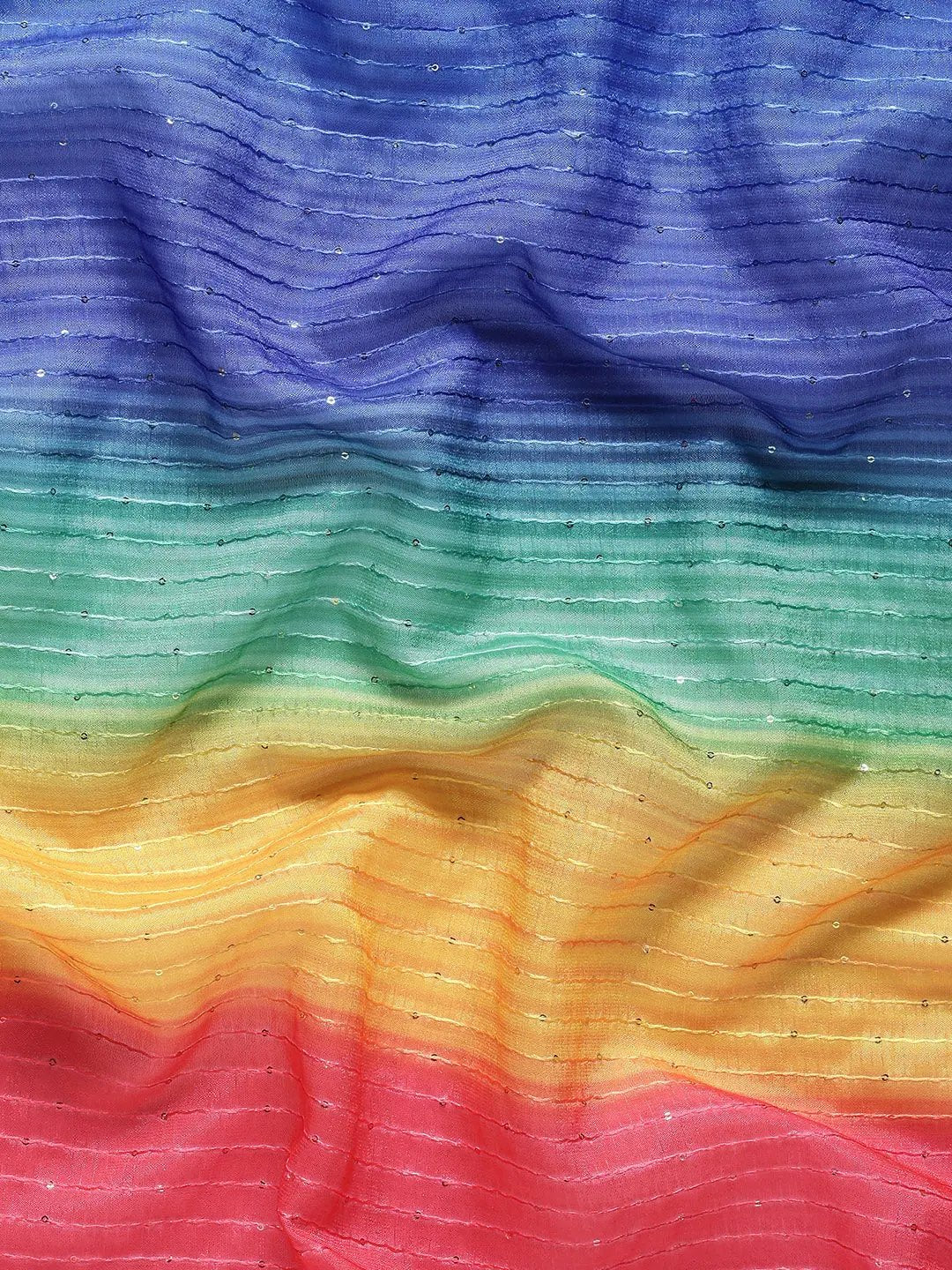 Beautiful Striped Print Silk Saree with Sequence Work