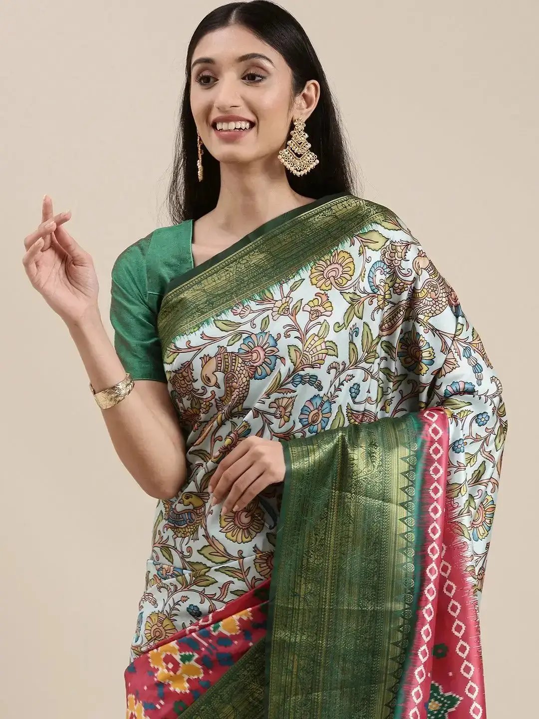 Kanjivaram Zari Silk Saree With Ethnic Motifs Work
