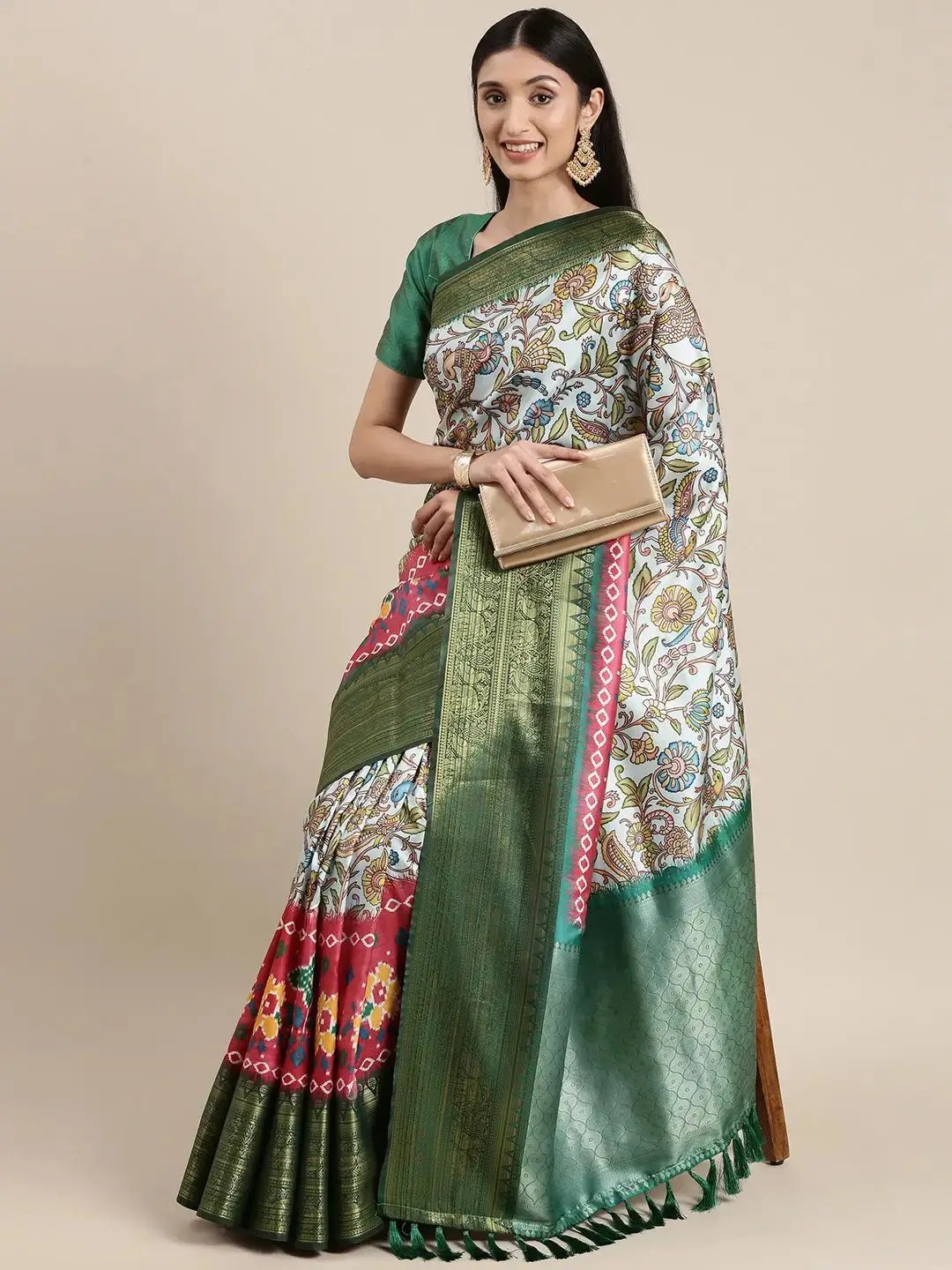 Kanjivaram Zari Silk Saree With Ethnic Motifs Work