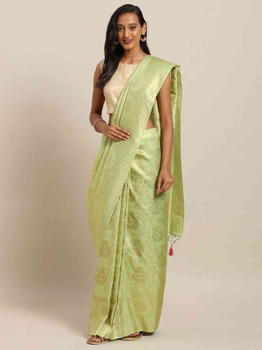 Baluchari Pista Colour Silk Blend Saree