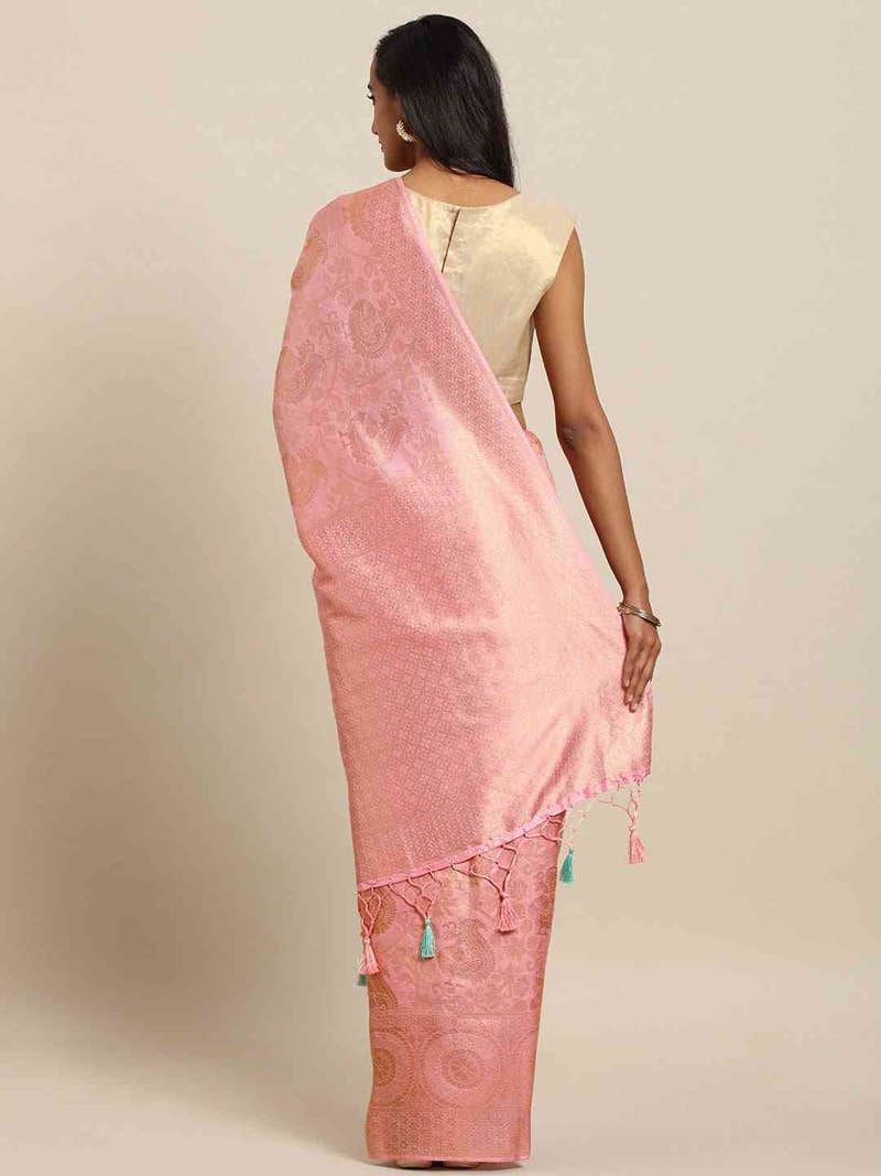 Baluchari Pink Silk Blend Woven Design Saree