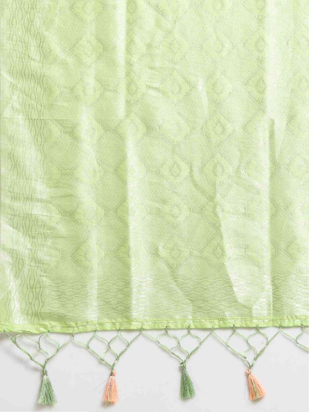 Baluchari Pista Colour Silk Blend Woven Design Saree