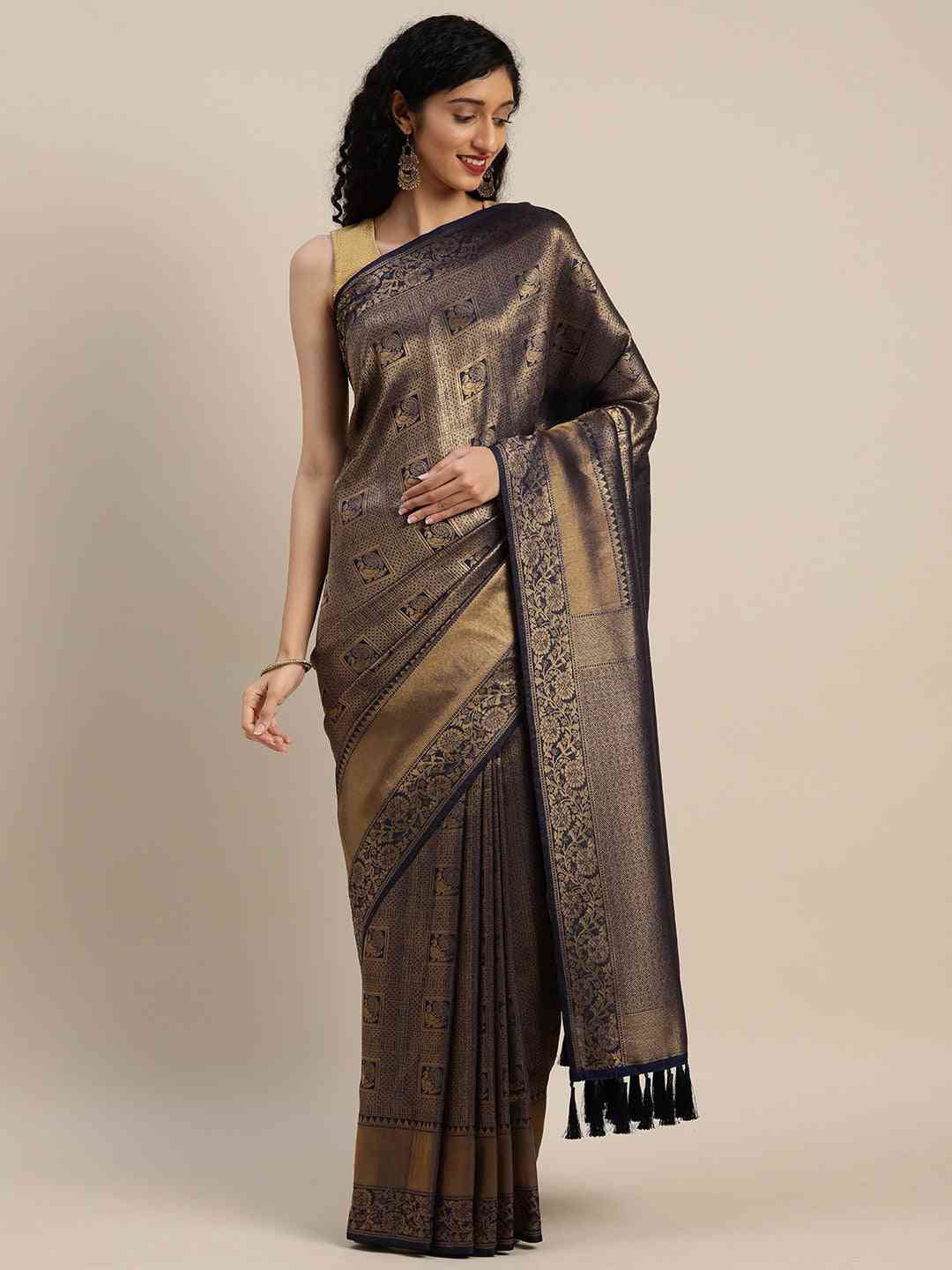 Navy Colour Silk Blend Banarasi Saree