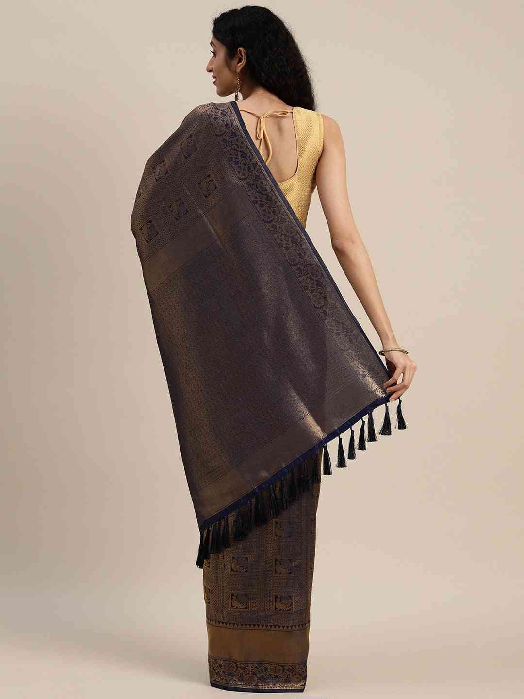 Navy Colour Silk Blend Banarasi Saree