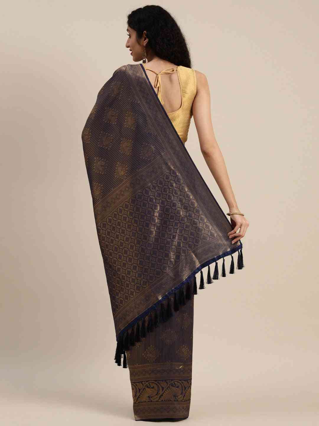 Exclusive Navy Silk Blend Banarasi Saree