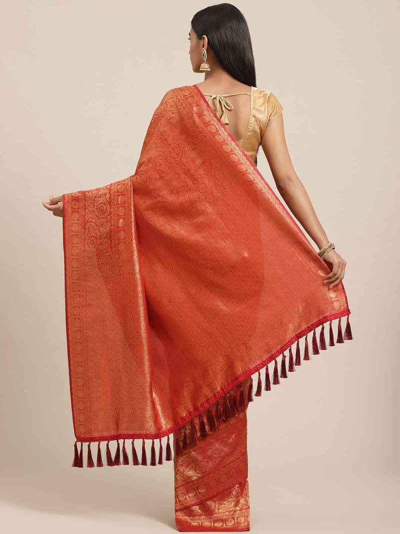 Red Colour Banarasi Silk Blend Saree With Zari Woven Design