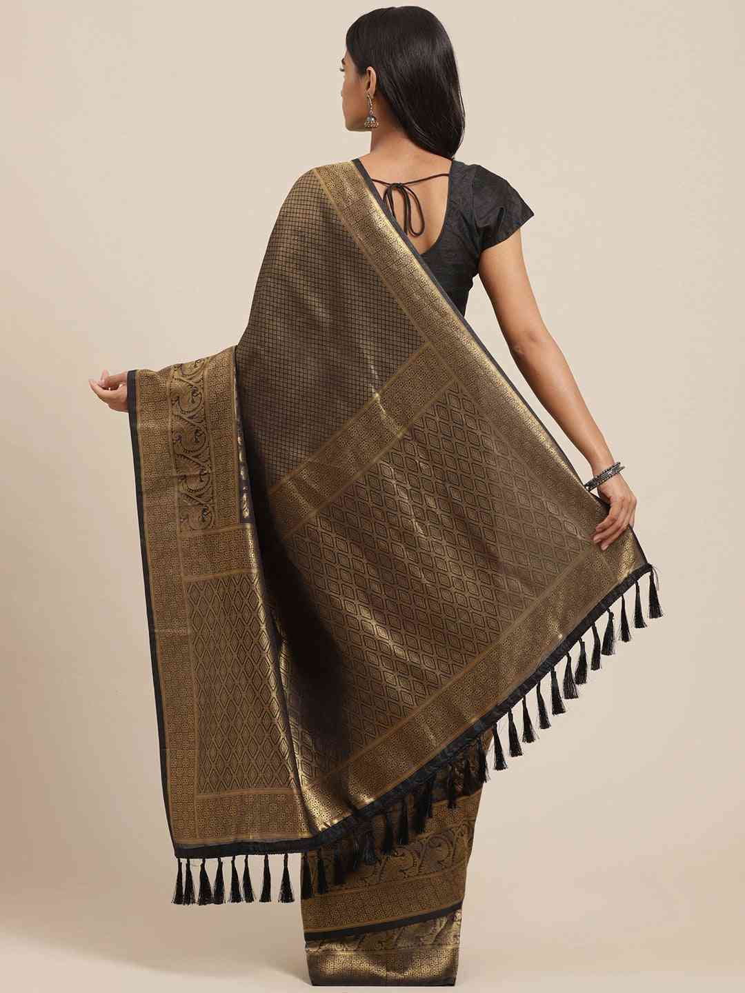 Trendy Black Colour Woven Design Banarasi Saree