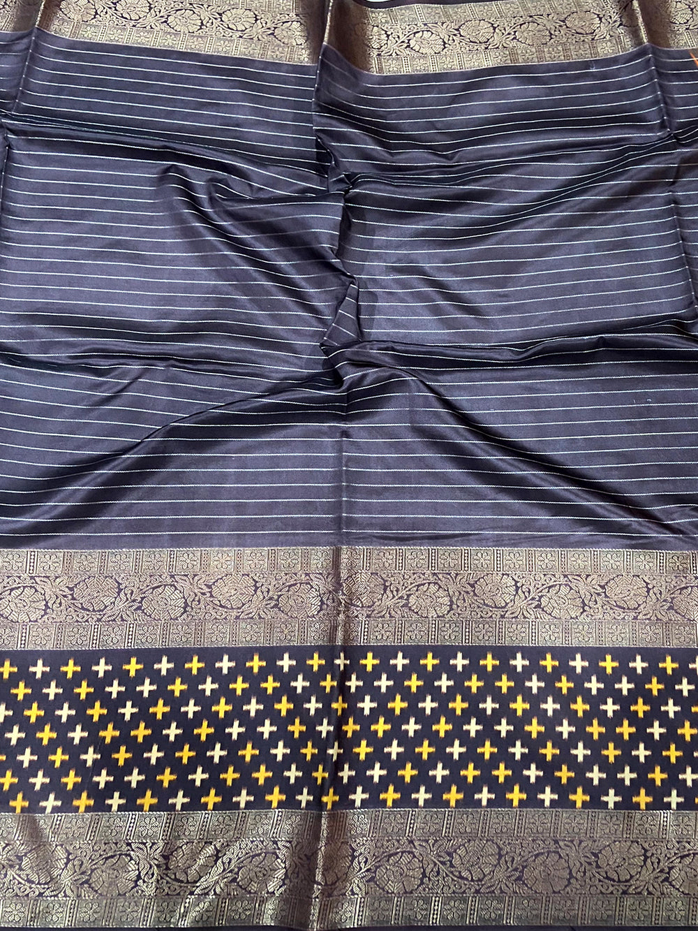Golden Cross Ikkat Yellow Saree