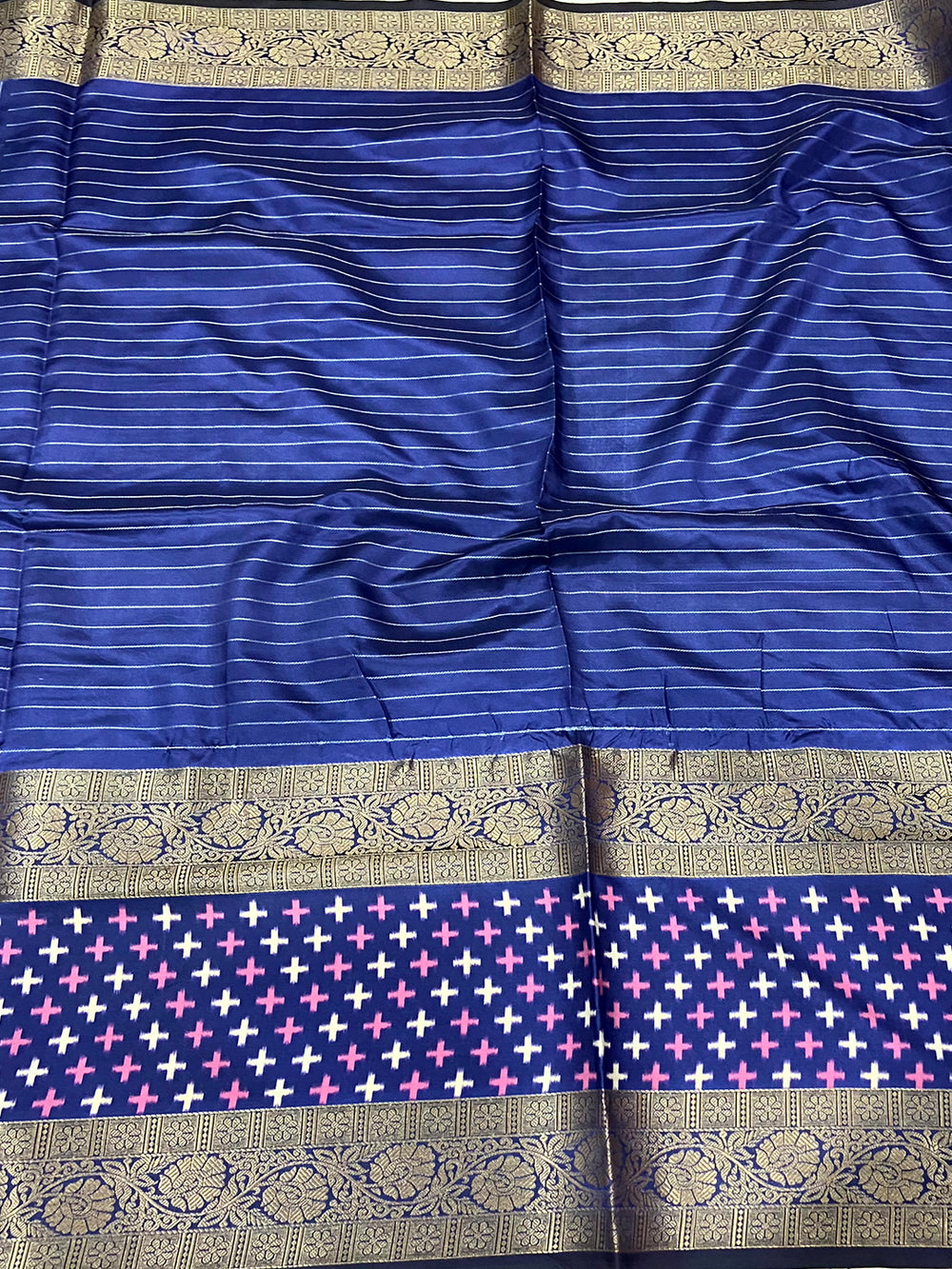 Green Chex Ikkat Saree With Double Border