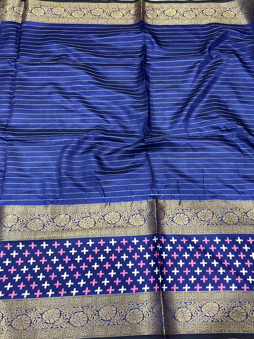 Green Chex Ikkat Saree With Double Border