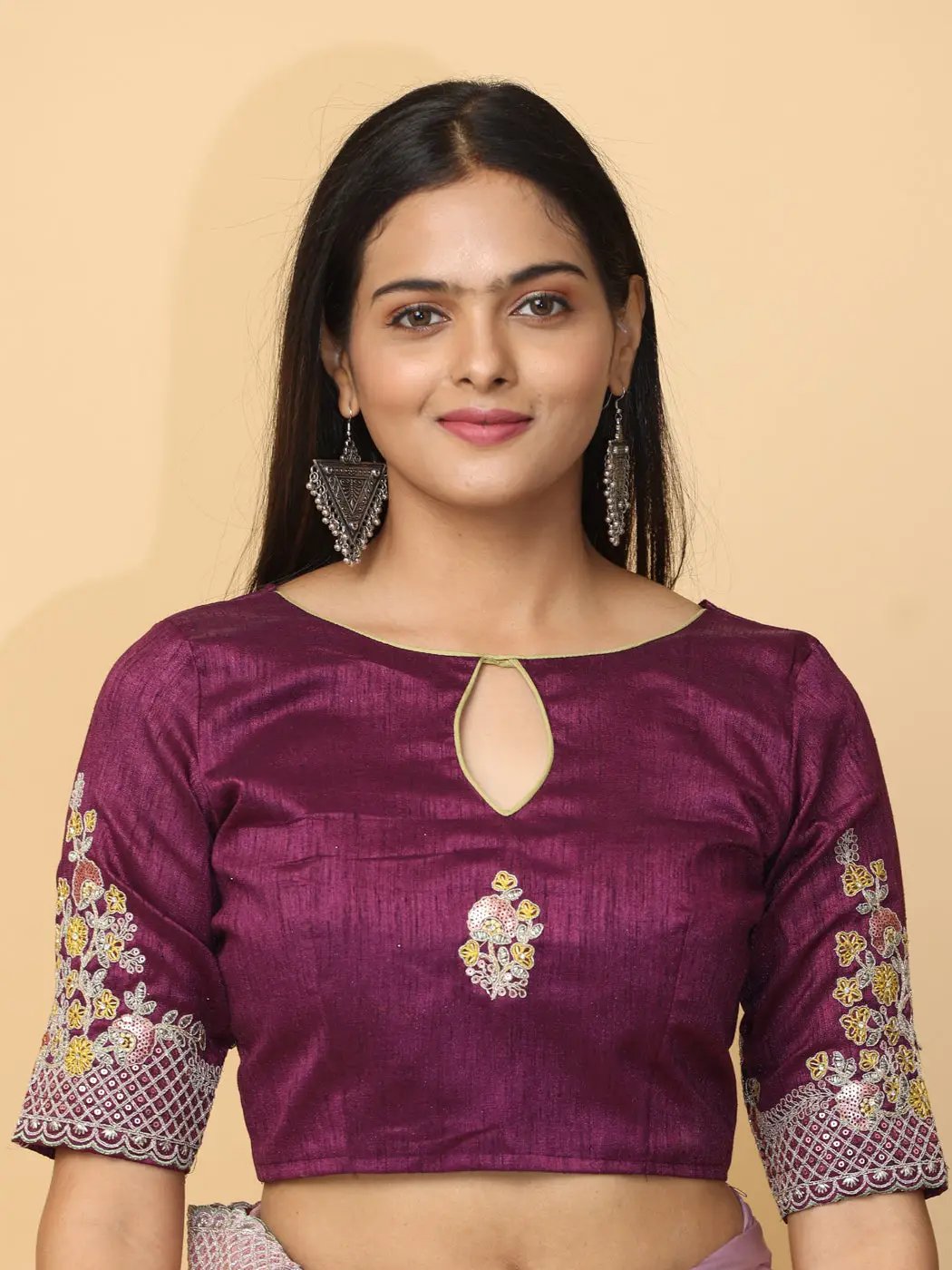 Pastel Lilac Satin Embroidery Saree