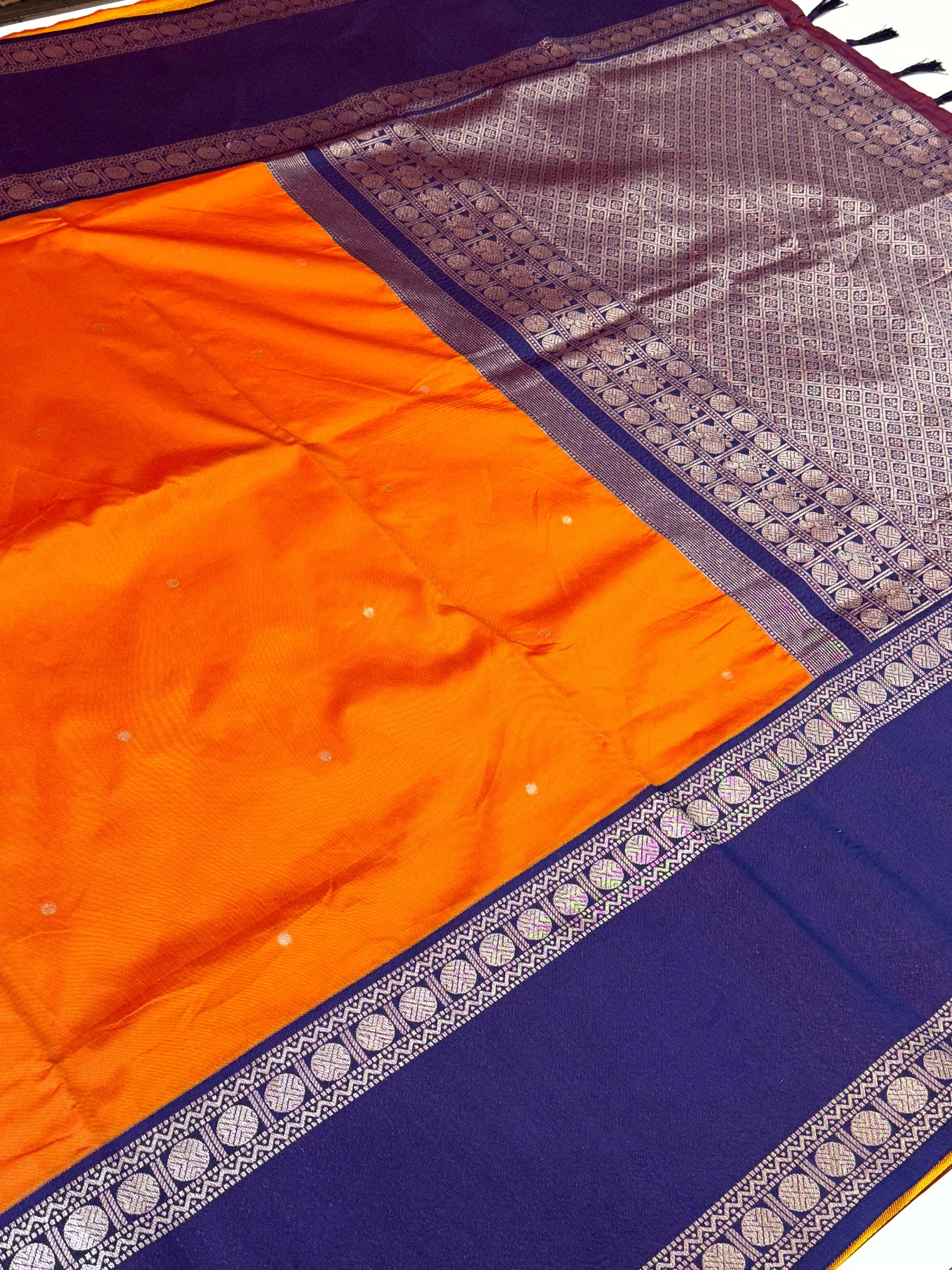 Fenta Orange Gadwal Pattu Saree