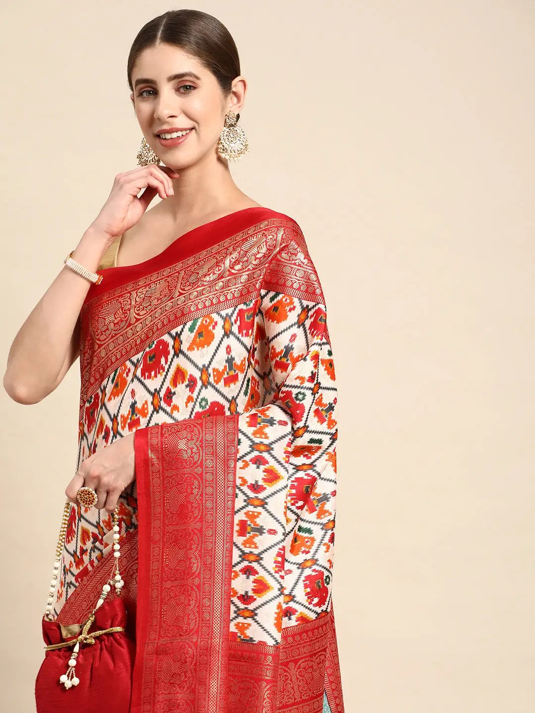 Soft Chanderi Silk Patola Saree With Foil Border Work