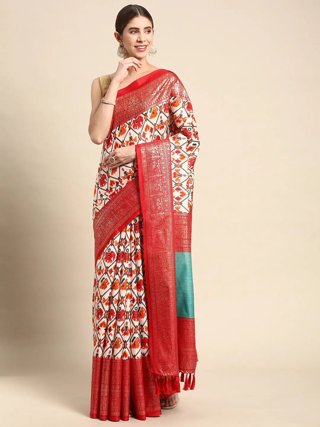 Soft Chanderi Silk Patola Saree With Foil Border Work