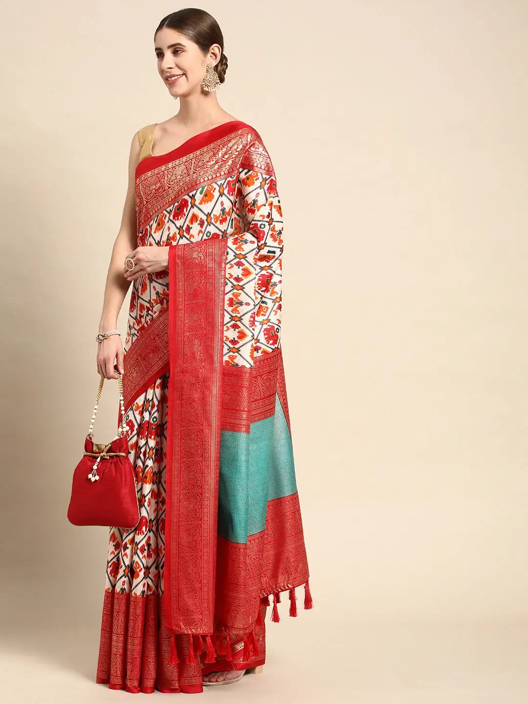 Soft Chanderi Silk Patola Saree With Foil Border Work