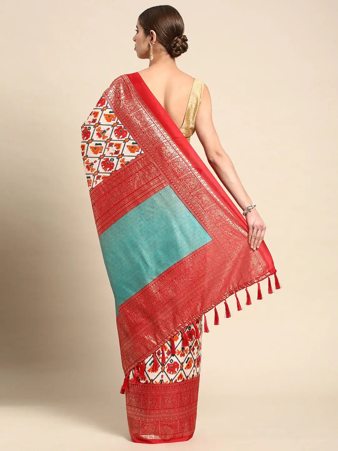 Soft Chanderi Silk Patola Saree With Foil Border Work