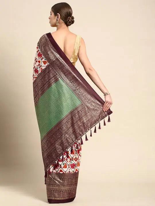 Soft Chanderi Silk Patola Saree With Foil Border Work