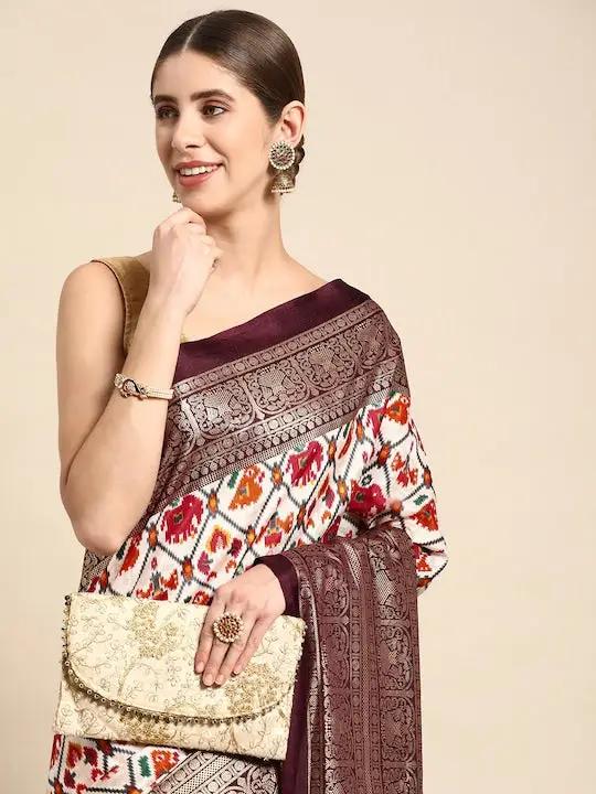 Soft Chanderi Silk Patola Saree With Foil Border Work
