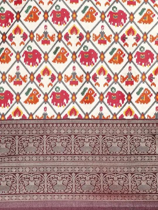 Soft Chanderi Silk Patola Saree With Foil Border Work