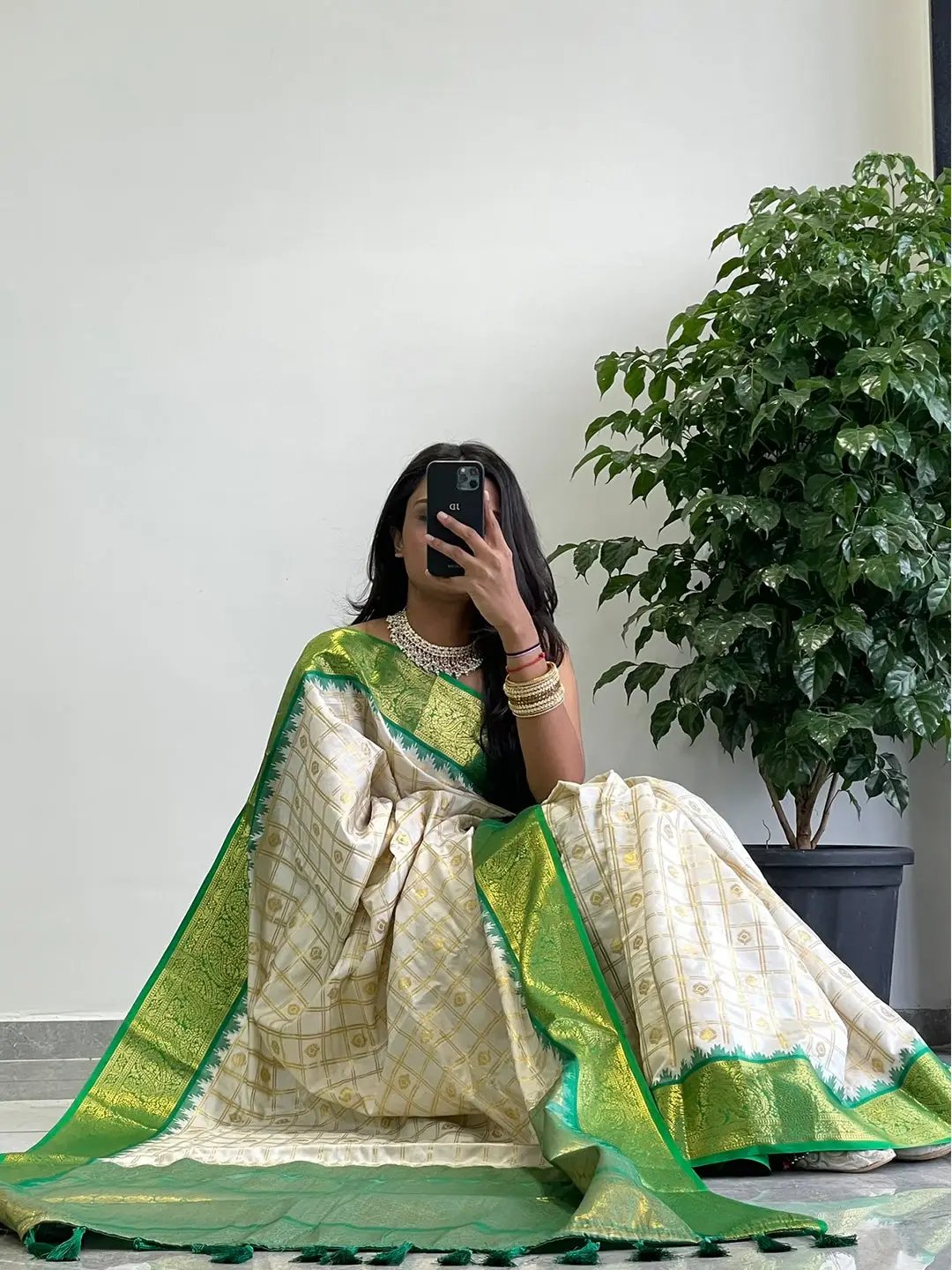 Divine soft silk Gadwal saree with detailed green border