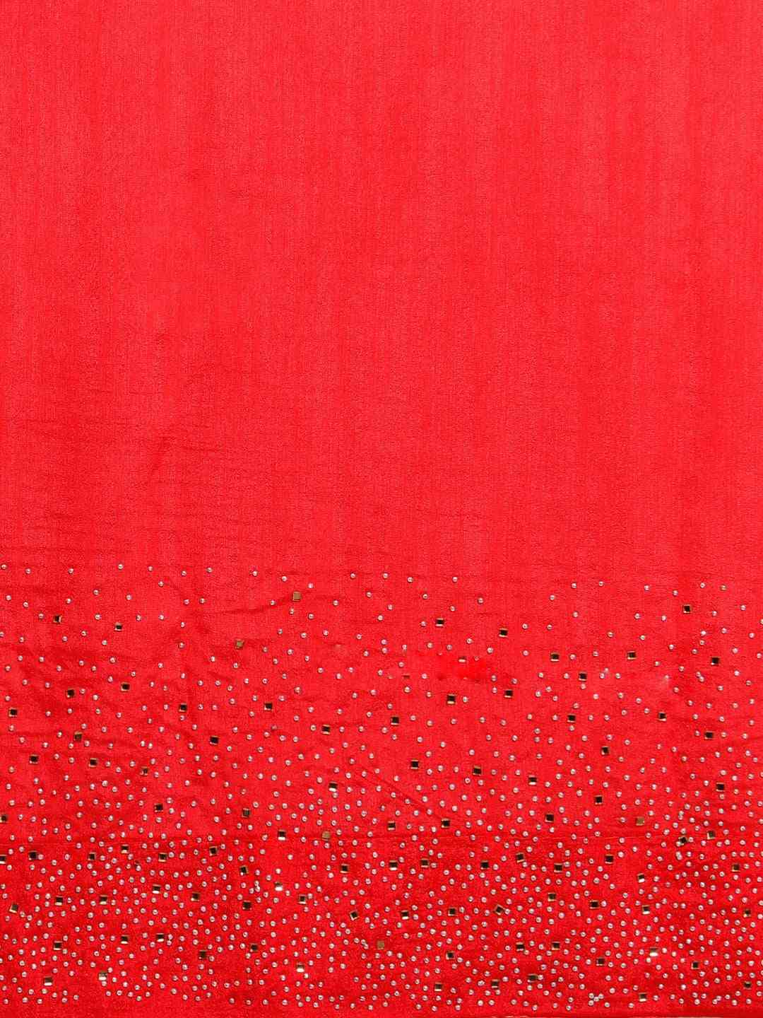 Embellished Poly Silk Red Saree with Blouse