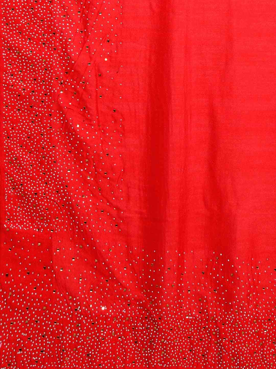 Embellished Poly Silk Red Saree with Blouse