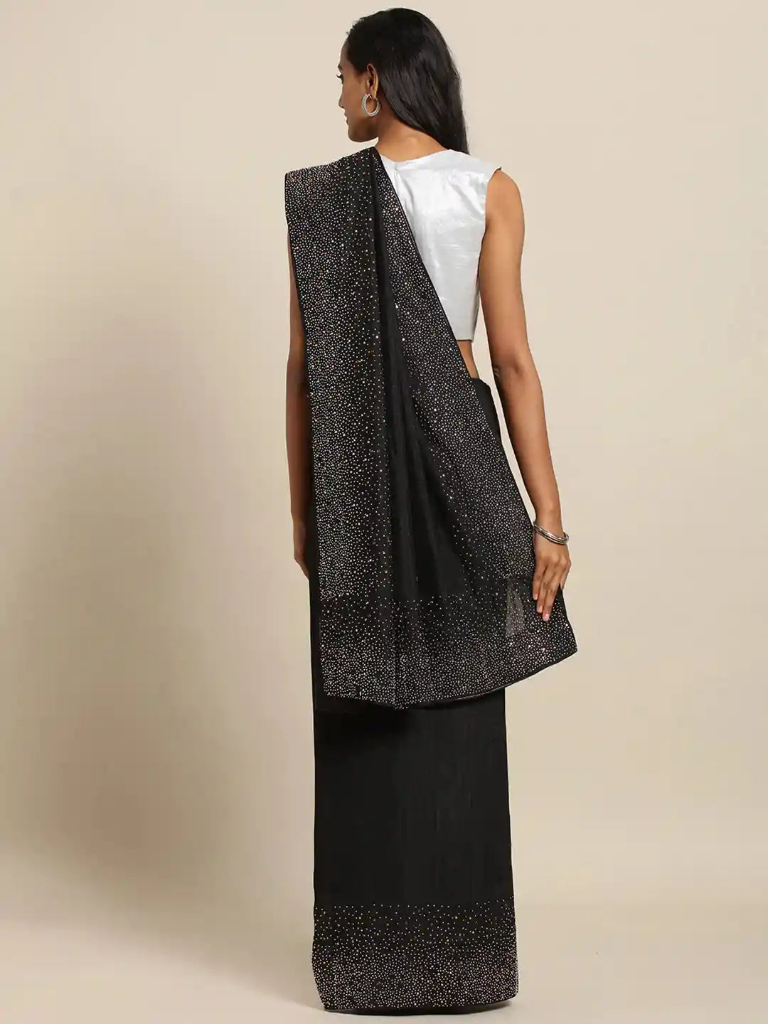 Black Colour Embellished Poly Silk Saree with Blouse