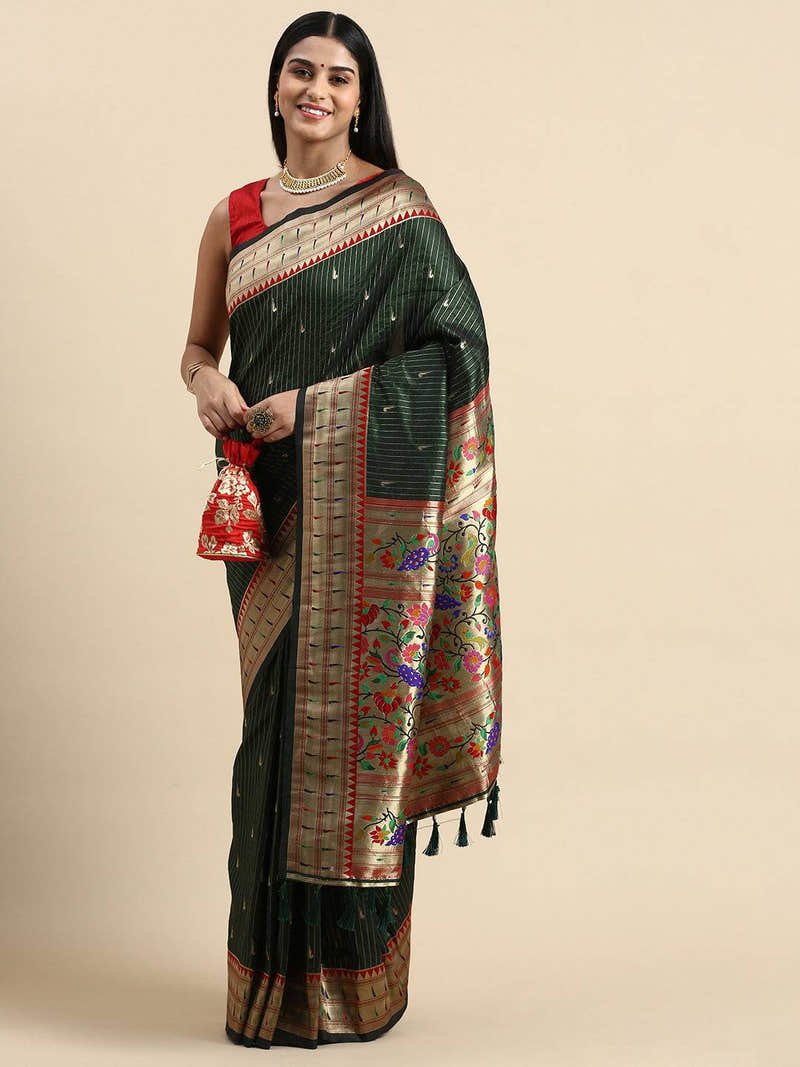 Exquisite Yevla Paithani Green Colour Minakari Work Silk Saree