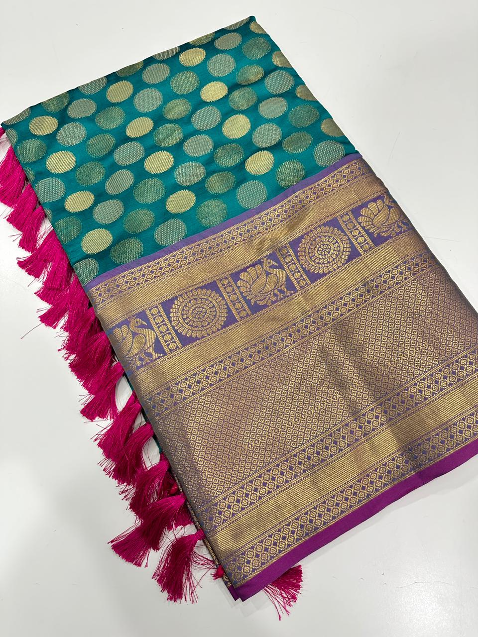 Banarasi Kanchi Pattu Polka Dots Festive Wear Saree